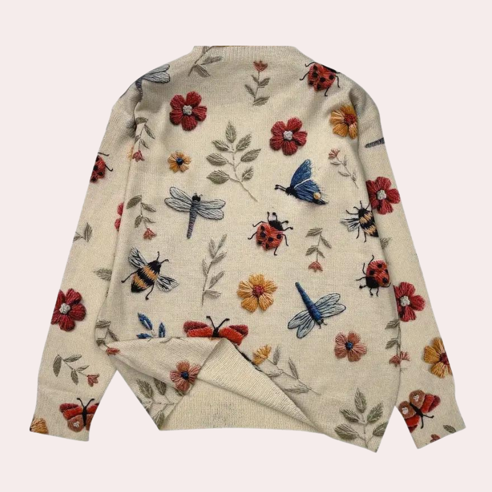 Fröhlicher Damenpullover mit Blumenmuster - Fleur