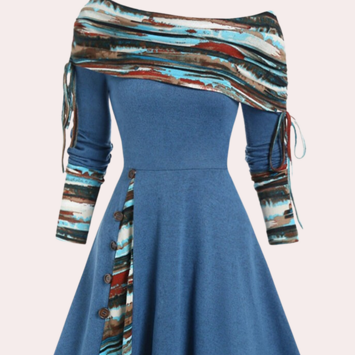 Stylish A-line Dress with Accent Print - Elara