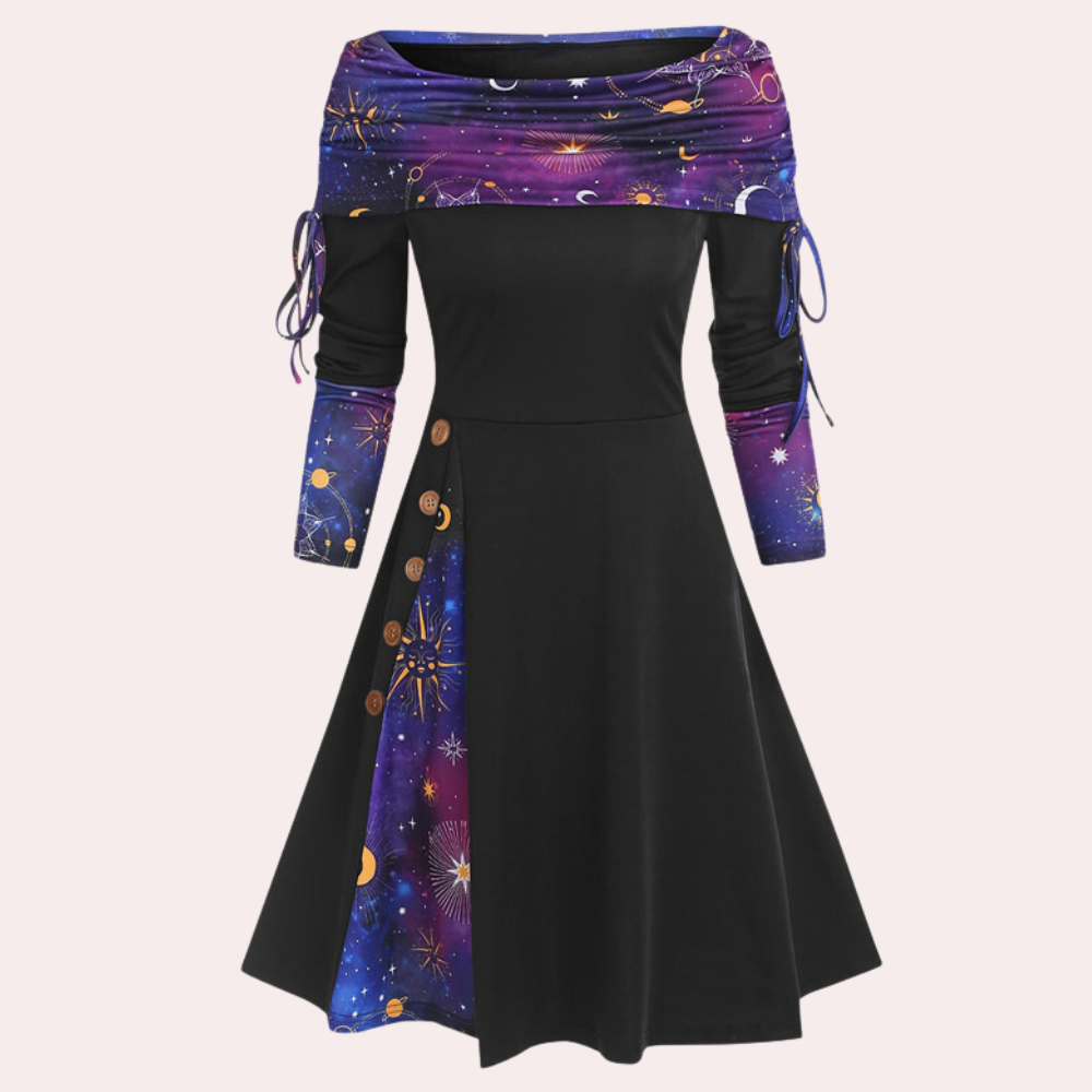 Stylish A-line Dress with Accent Print - Elara