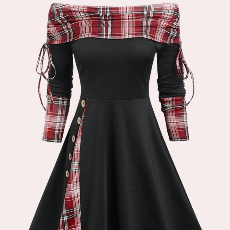 Stylish A-line Dress with Accent Print - Elara