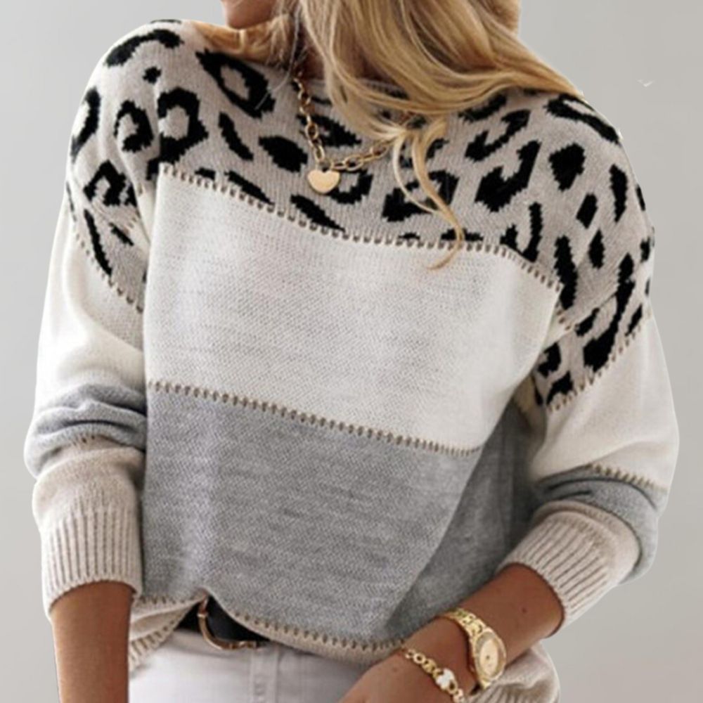 Warmer Damenpullover mit Leopardenmuster - Sienna
