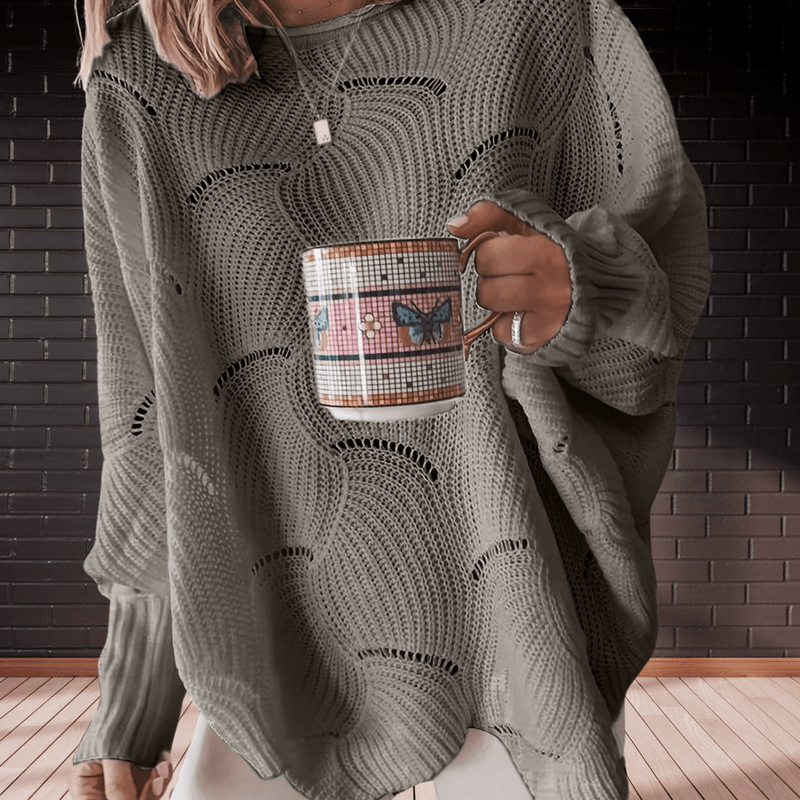 Dames herfsttrui van ribstof met asymmetrische zoom – Annelie