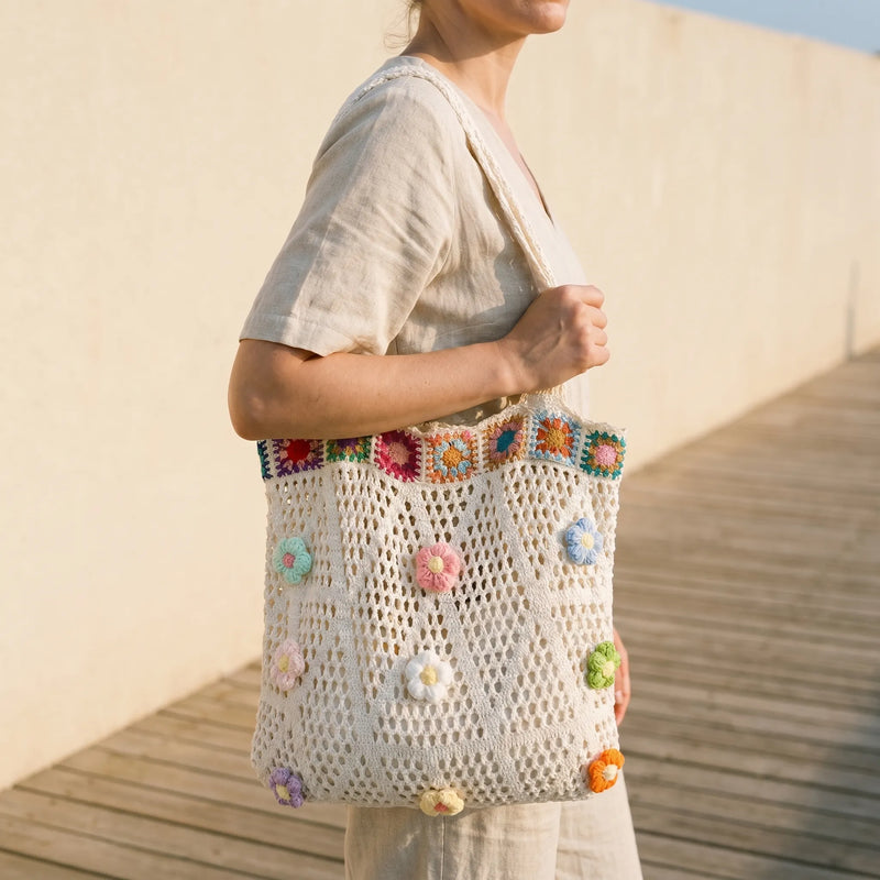 Casual Gehaakte Tas Met Bloemen - Florinta