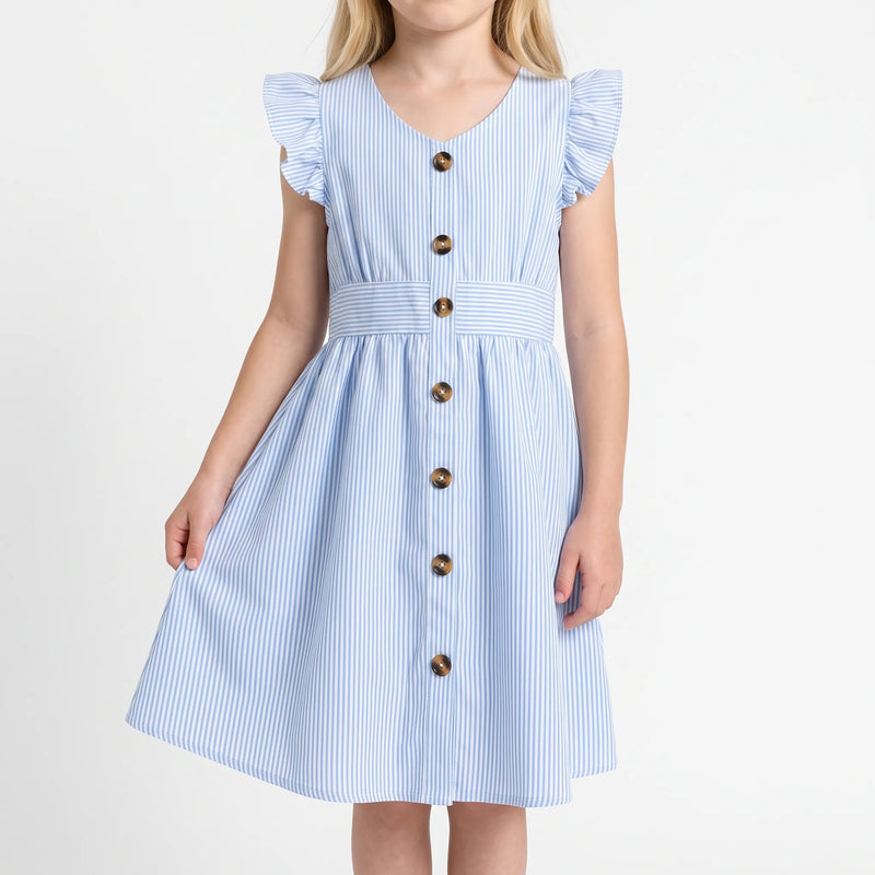 Casual Striped Flutter Sleeve Summer Dress - Aerilys