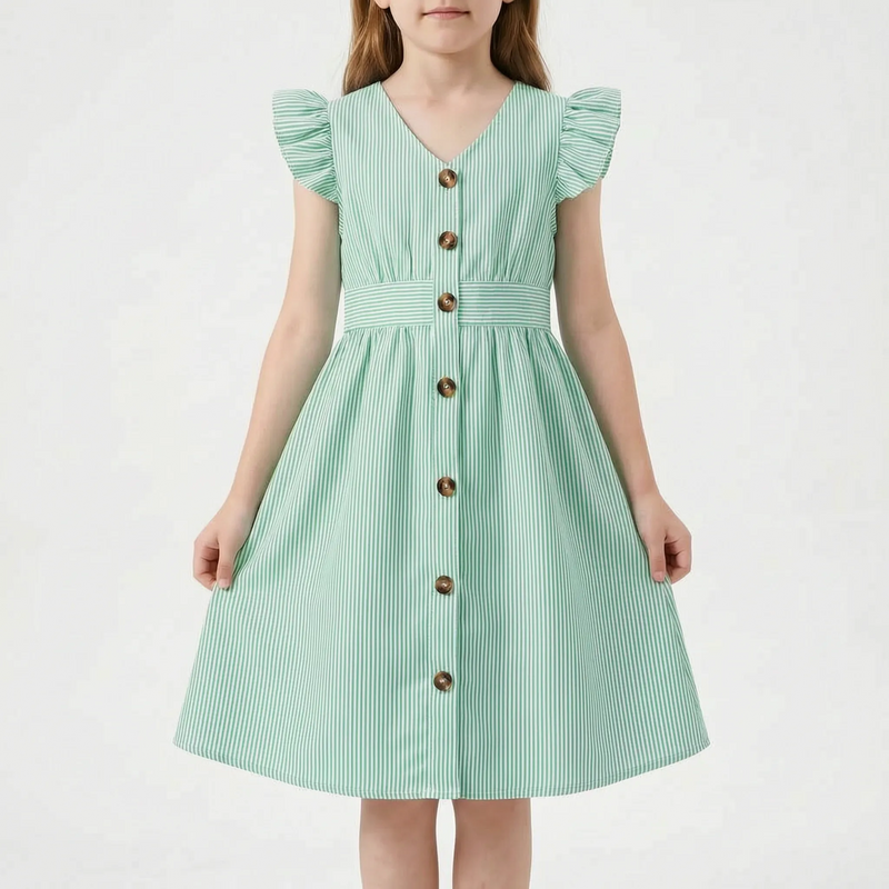 Casual Striped Flutter Sleeve Summer Dress - Aerilys