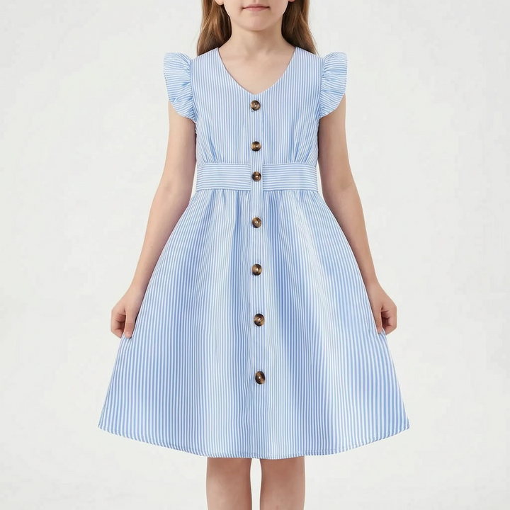 Casual Striped Flutter Sleeve Summer Dress - Aerilys