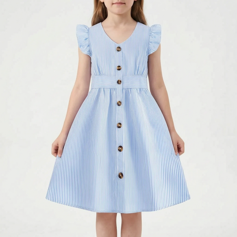Casual Striped Flutter Sleeve Summer Dress - Aerilys