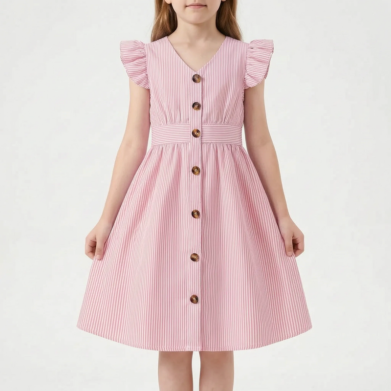 Casual Striped Flutter Sleeve Summer Dress - Aerilys