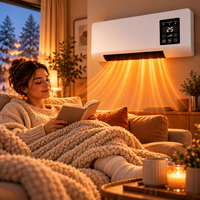 Lachende vrouw leest een boek onder een plaid, wandverwarming blaast warme lucht in de woonkamer 6