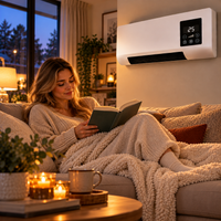 Vrouw leest een boek onder een plaid op de bank, wandverwarming hangt aan de muur 2