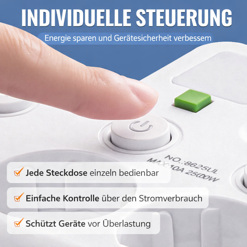 Power Strip with USB and Switches | Multi-Outlet Surge Protector 2500W 3