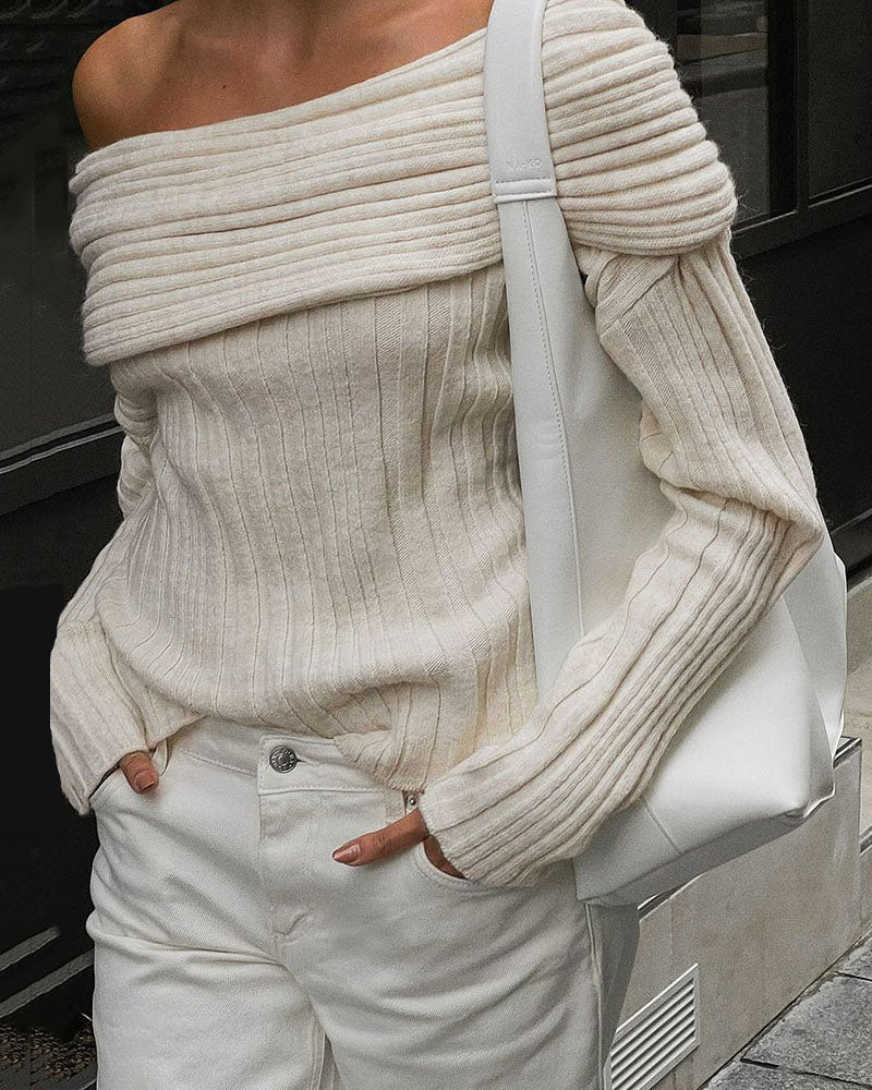 Legerer Gestrickter Pullover mit Einer Schulter - LuxeOne