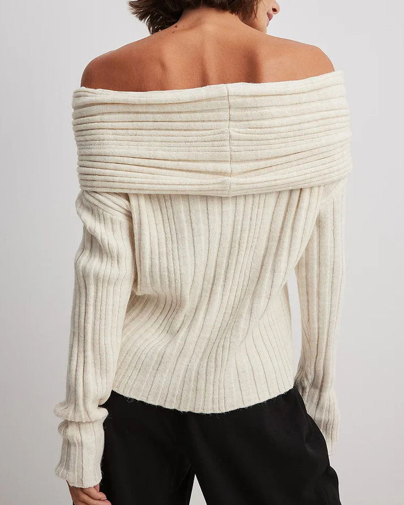 Legerer Gestrickter Pullover mit Einer Schulter - LuxeOne