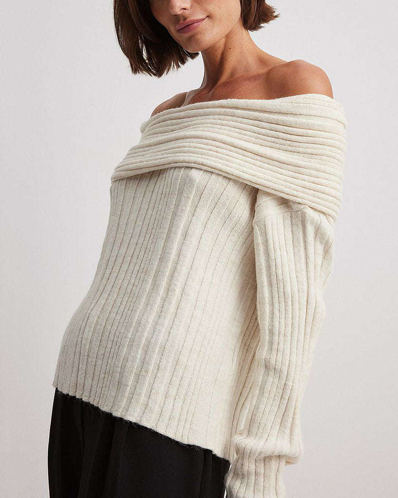 Legerer Gestrickter Pullover mit Einer Schulter - LuxeOne