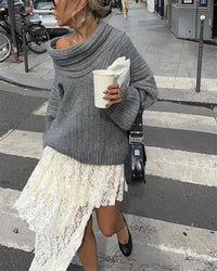 Legerer Gestrickter Pullover mit Einer Schulter - LuxeOne
