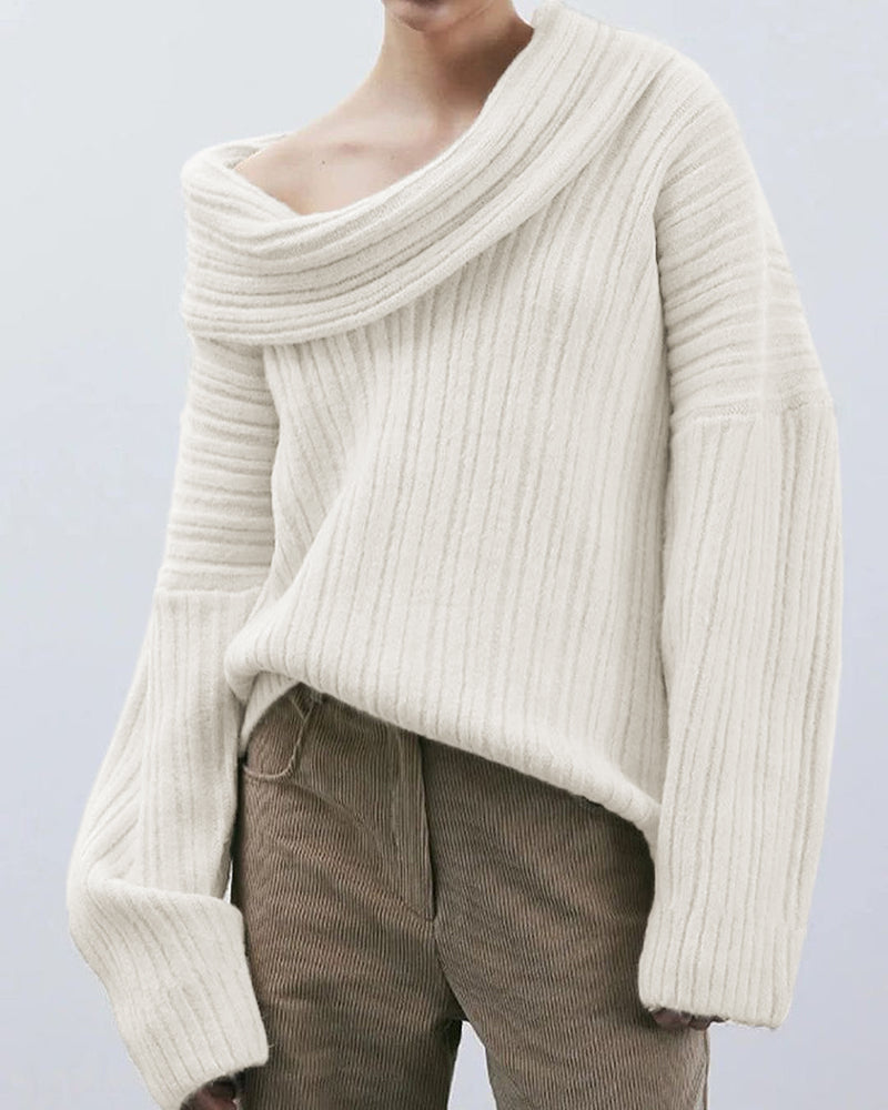 Legerer Gestrickter Pullover mit Einer Schulter - LuxeOne