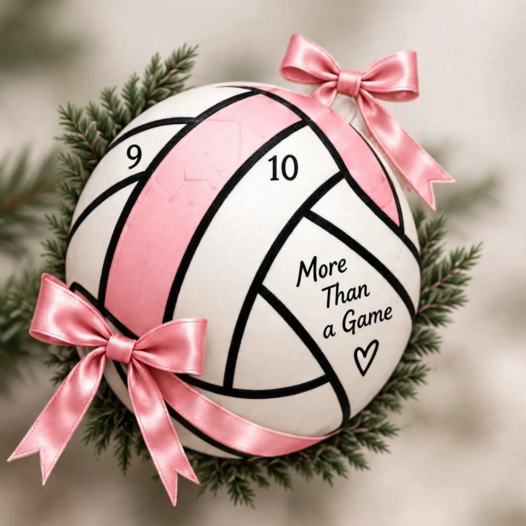 Close-up van het vakje met roze volleybalontwerp, strikken en dennentakken op de aftelkalender 3