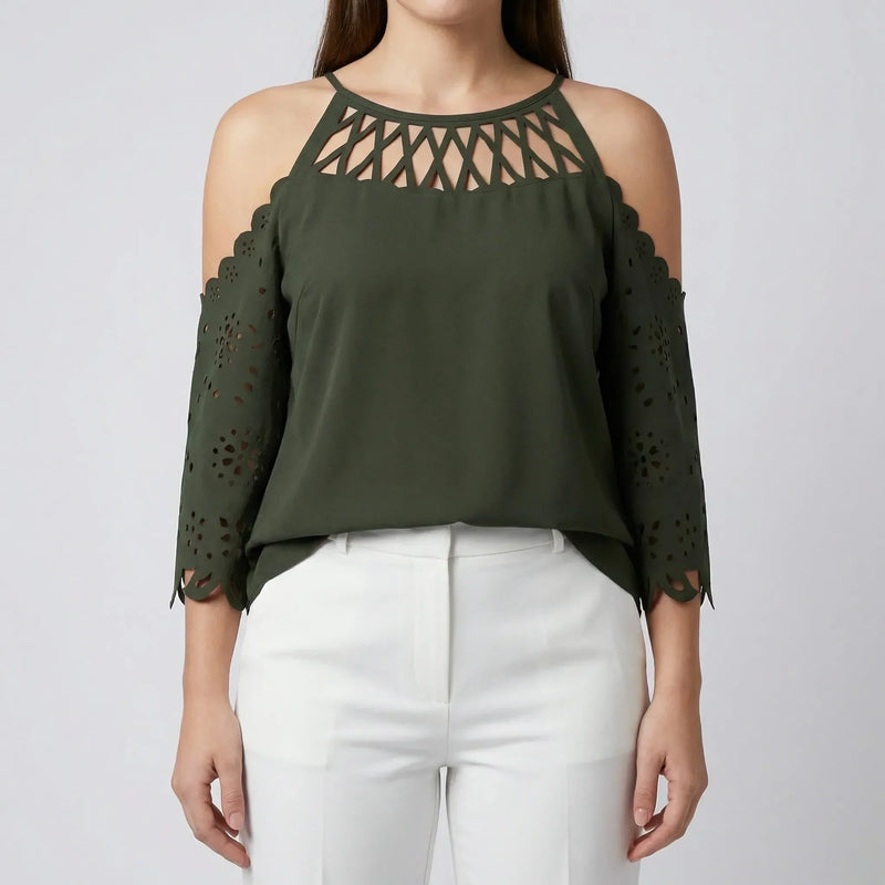 Cold Shoulder Cutout Blouse Plus Size - Kristin