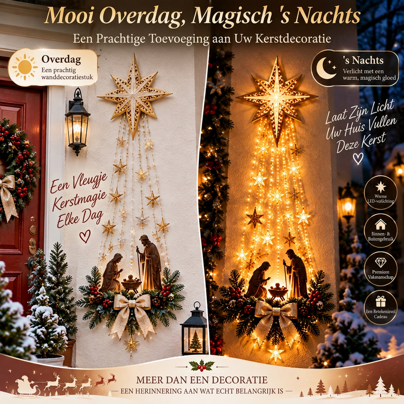 Vergelijking van de muurdecoratie overdag en 's nachts bij een rode voordeur, met en zonder gloed 5