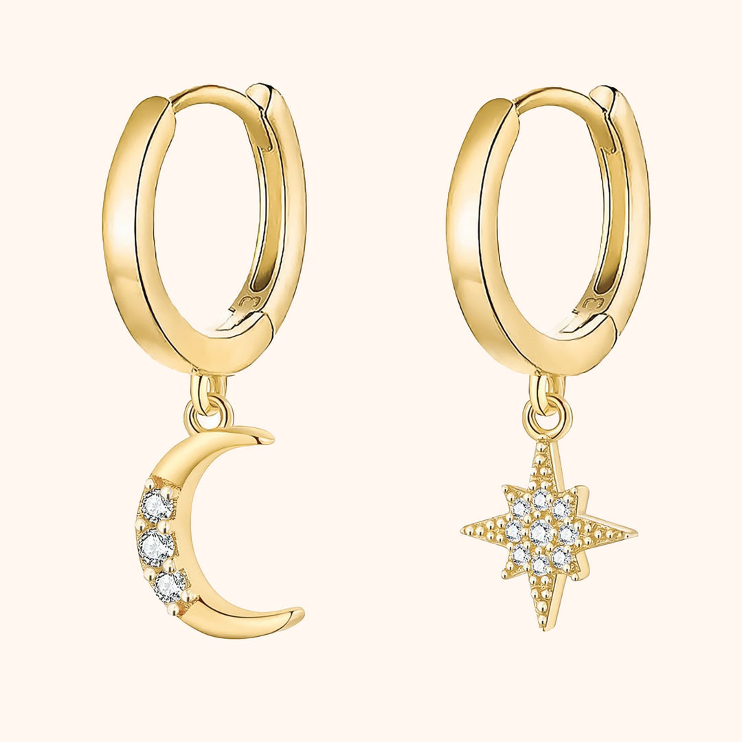 Earrings with Moon and Star - Cosmica