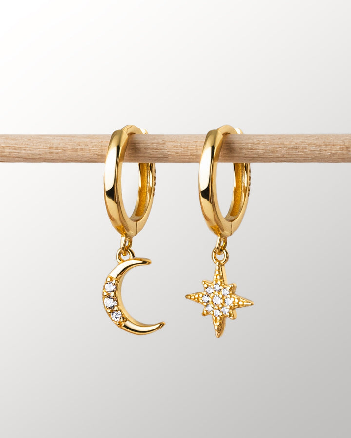 Earrings with Moon and Star - Cosmica