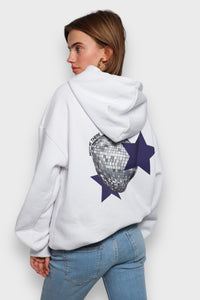 Weißer Damen-Hoodie mit Discokugel-Print - BellaShine