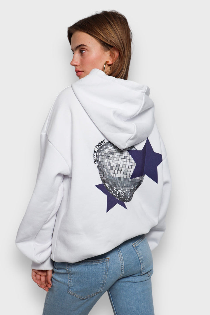 Weißer Damen-Hoodie mit Discokugel-Print - BellaShine