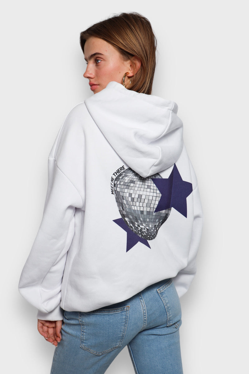 Weißer Damen-Hoodie mit Discokugel-Print - BellaShine