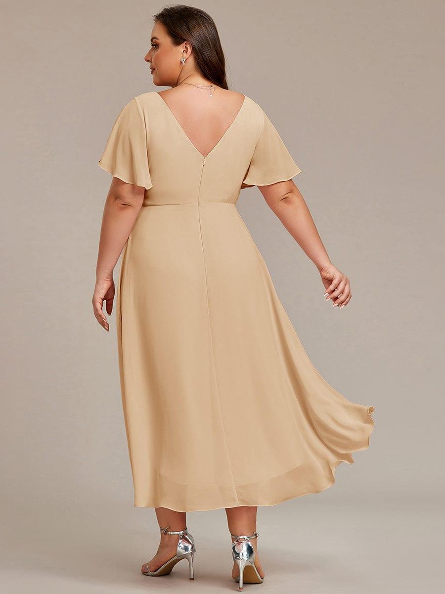 Chiffon feestjurk voor bruiloftsgast met V-hals en korte mouwen 154