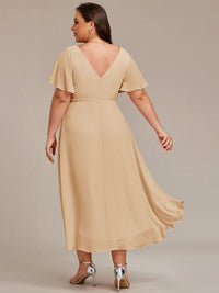 Chiffon feestjurk voor bruiloftsgast met V-hals en korte mouwen 154