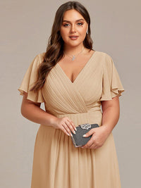 Chiffon feestjurk voor bruiloftsgast met V-hals en korte mouwen 155