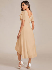 Chiffon feestjurk voor bruiloftsgast met V-hals en korte mouwen 151
