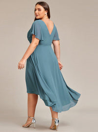 Chiffon feestjurk voor bruiloftsgast met V-hals en korte mouwen 114