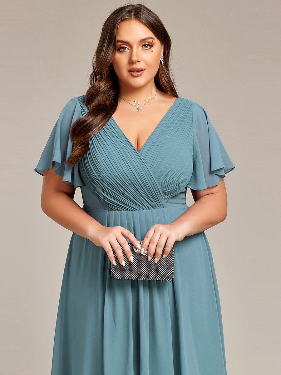 Chiffon feestjurk voor bruiloftsgast met V-hals en korte mouwen 115