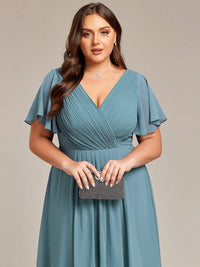 Chiffon feestjurk voor bruiloftsgast met V-hals en korte mouwen 115