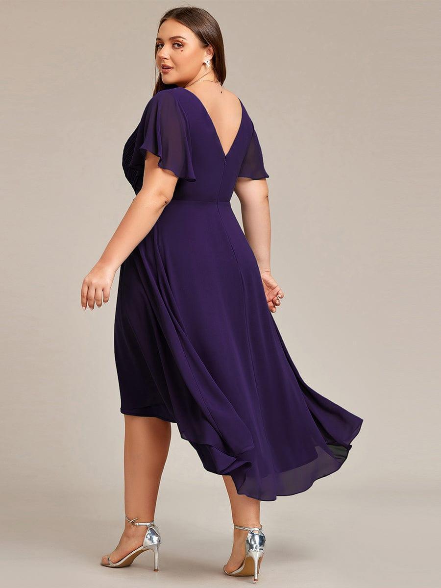 Chiffon feestjurk voor bruiloftsgast met V-hals en korte mouwen 122