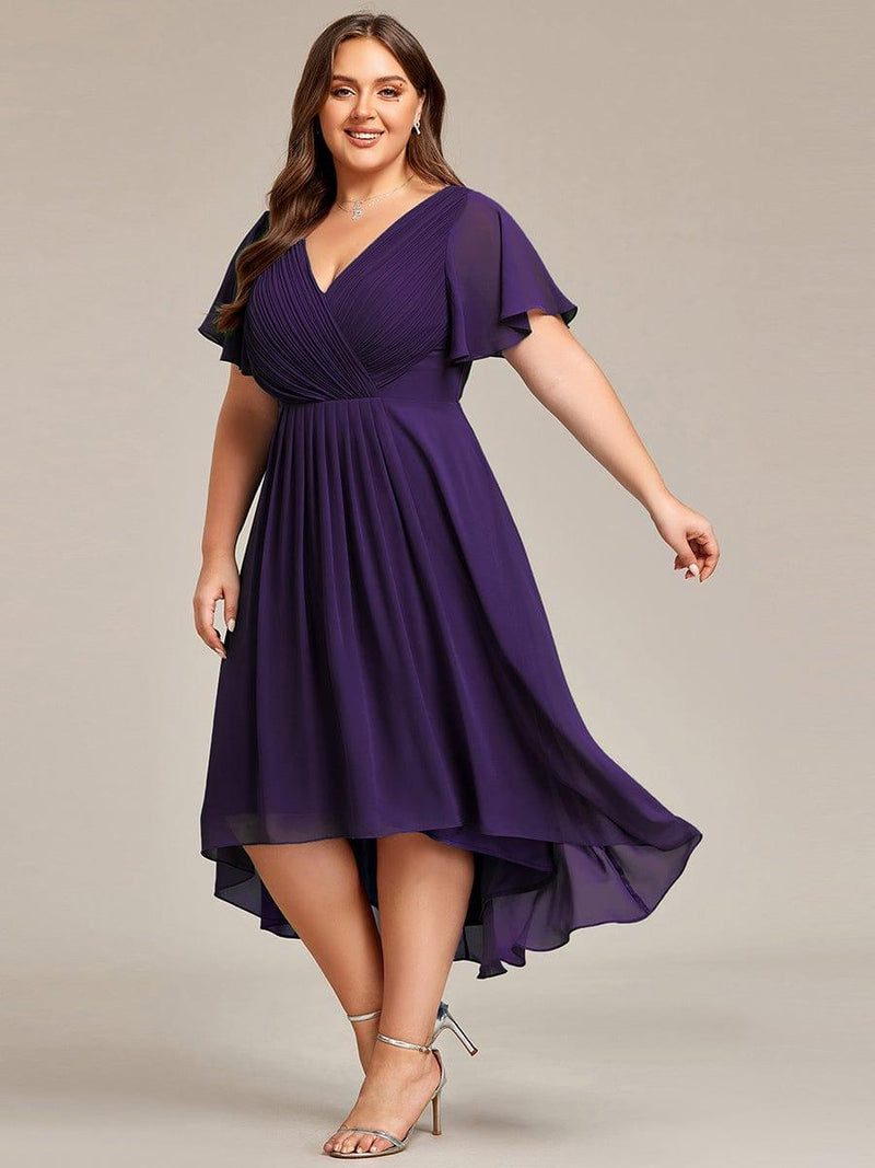 Chiffon feestjurk voor bruiloftsgast met V-hals en korte mouwen 121