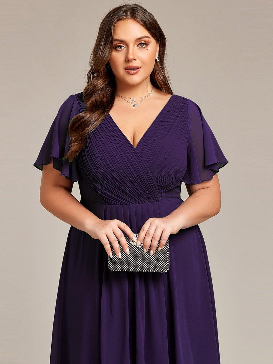 Chiffon feestjurk voor bruiloftsgast met V-hals en korte mouwen 123