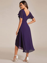 Chiffon feestjurk voor bruiloftsgast met V-hals en korte mouwen 117