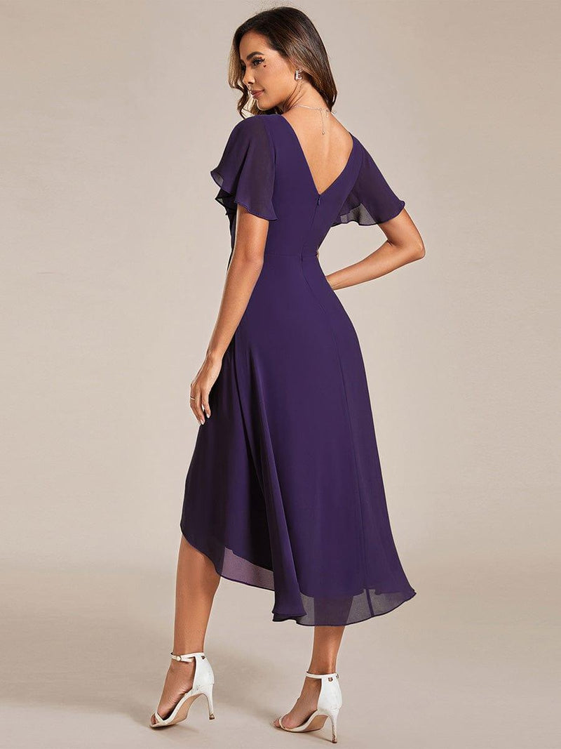 Chiffon feestjurk voor bruiloftsgast met V-hals en korte mouwen 117