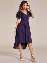 Chiffon feestjurk voor bruiloftsgast met V-hals en korte mouwen 116