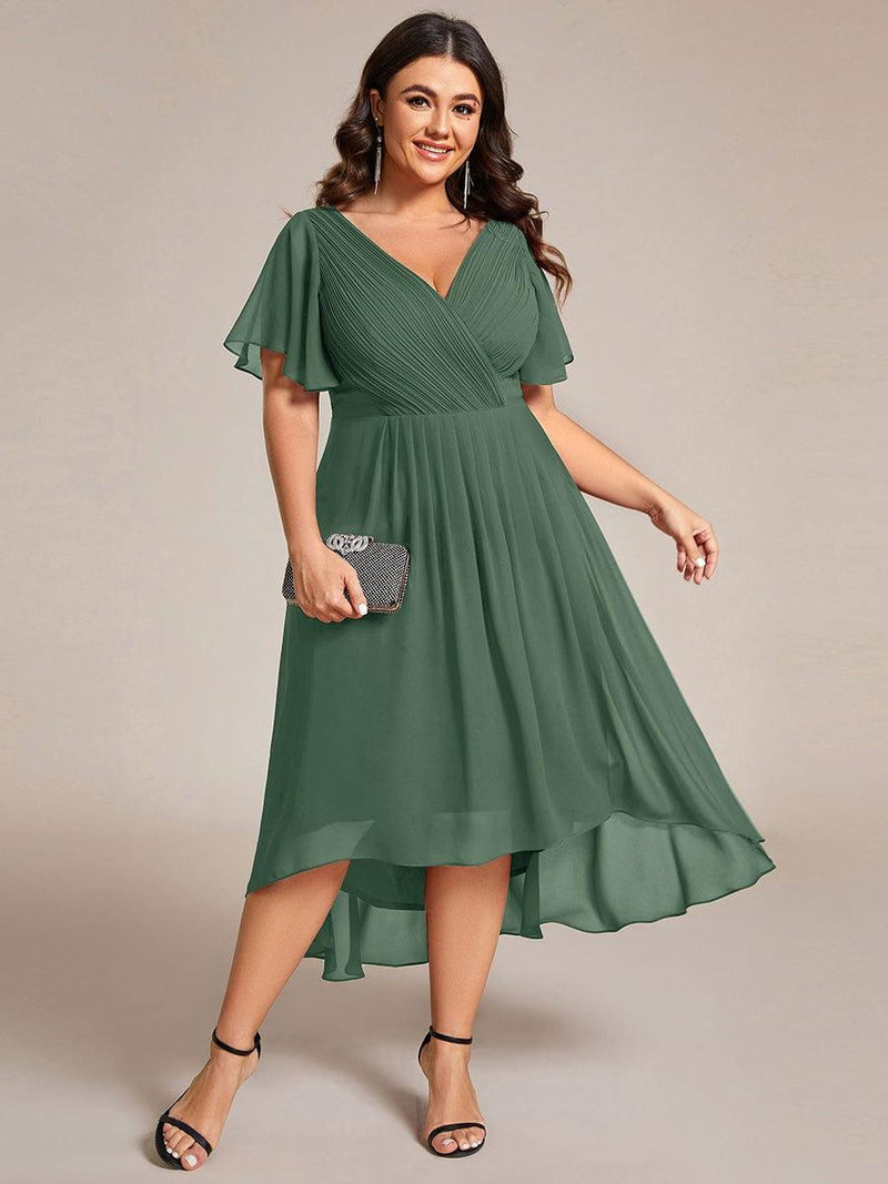 Chiffon feestjurk voor bruiloftsgast met V-hals en korte mouwen 147