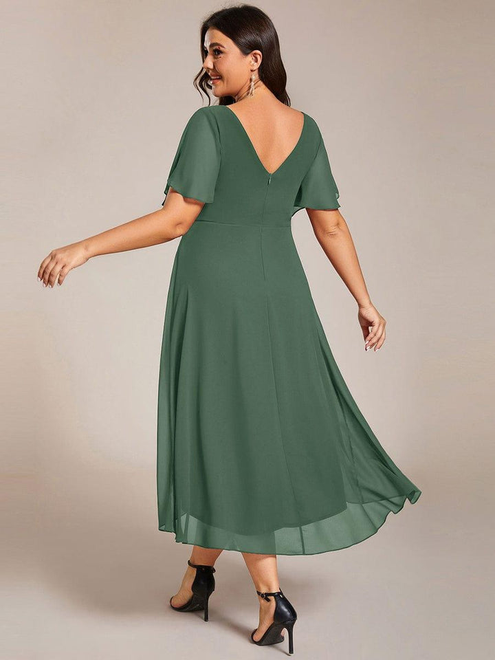 Chiffon feestjurk voor bruiloftsgast met V-hals en korte mouwen 148