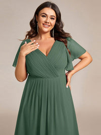 Chiffon feestjurk voor bruiloftsgast met V-hals en korte mouwen 149