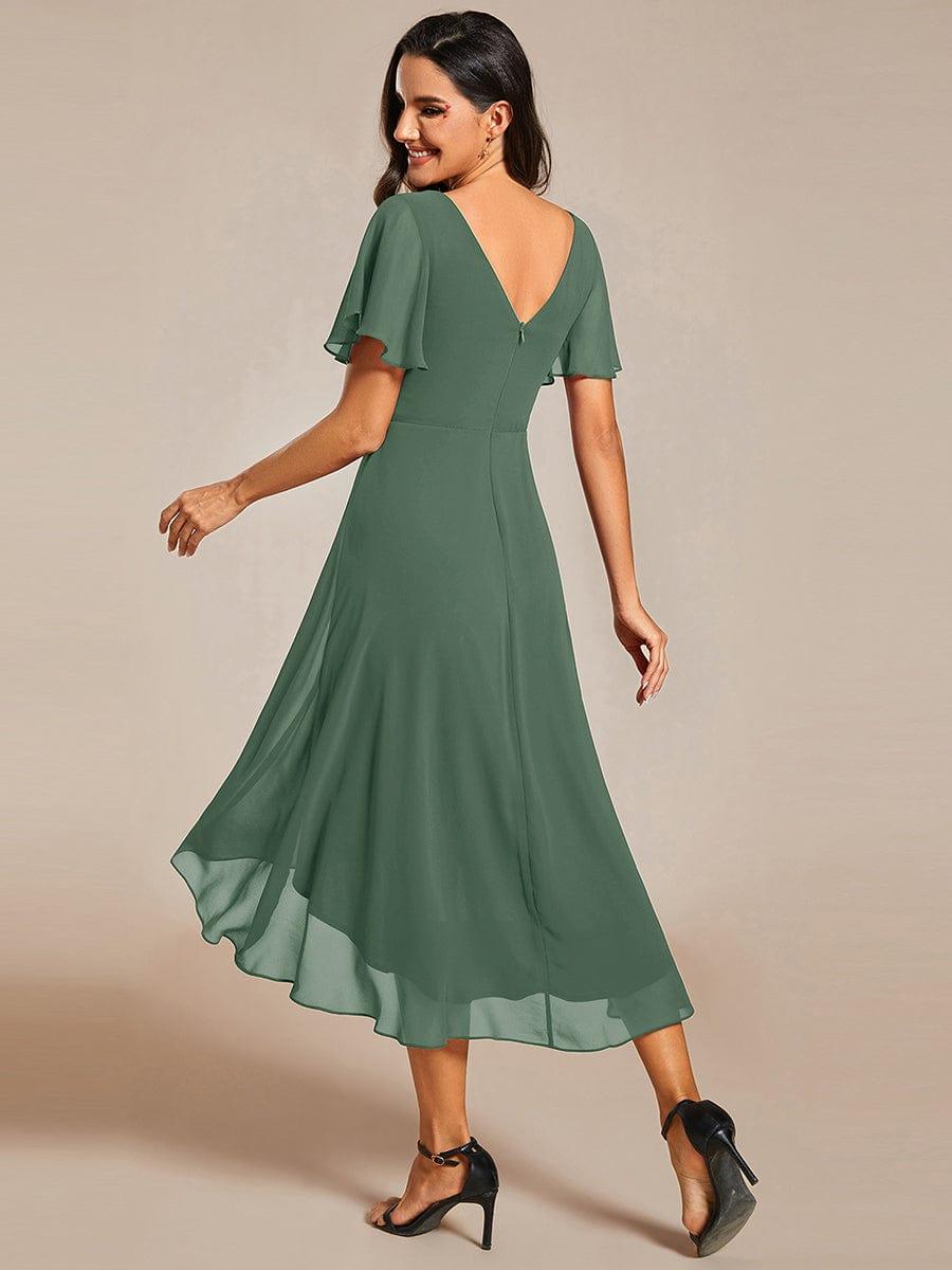 Chiffon feestjurk voor bruiloftsgast met V-hals en korte mouwen 145