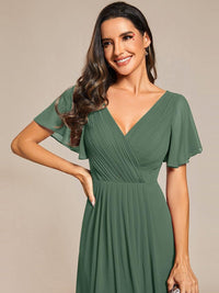 Chiffon feestjurk voor bruiloftsgast met V-hals en korte mouwen 146