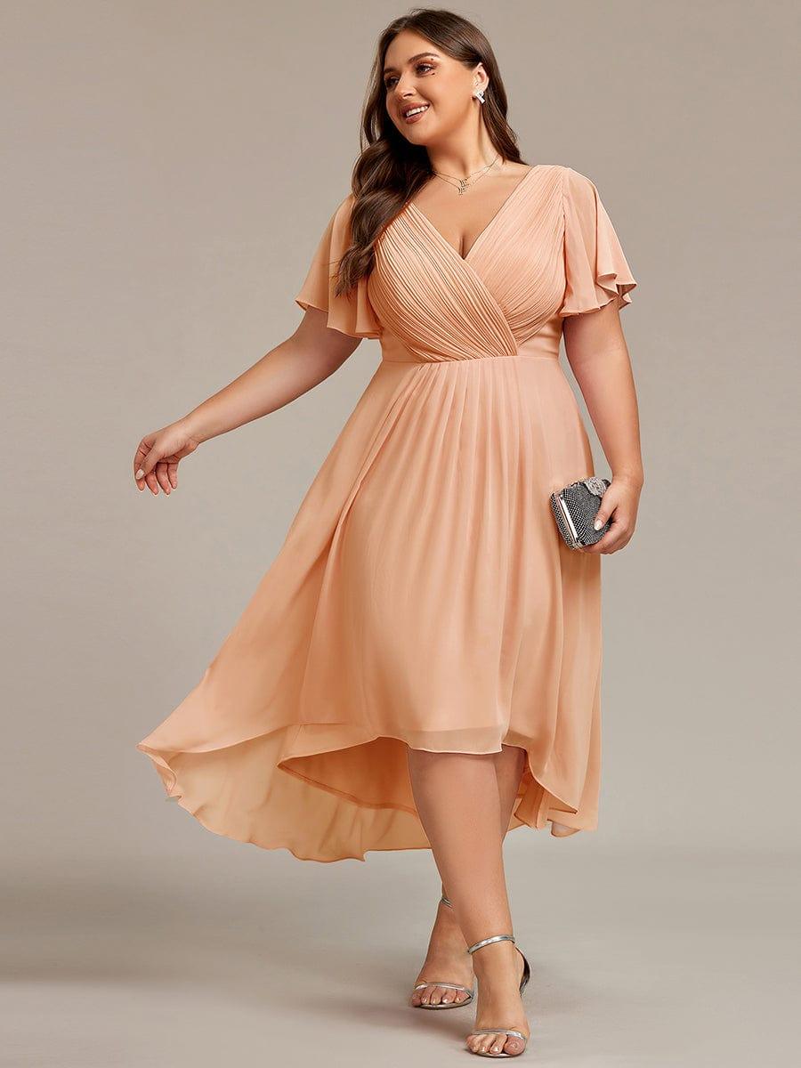 Chiffon feestjurk voor bruiloftsgast met V-hals en korte mouwen 139