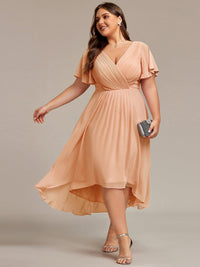 Chiffon feestjurk voor bruiloftsgast met V-hals en korte mouwen 139