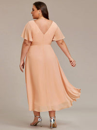 Chiffon feestjurk voor bruiloftsgast met V-hals en korte mouwen 140