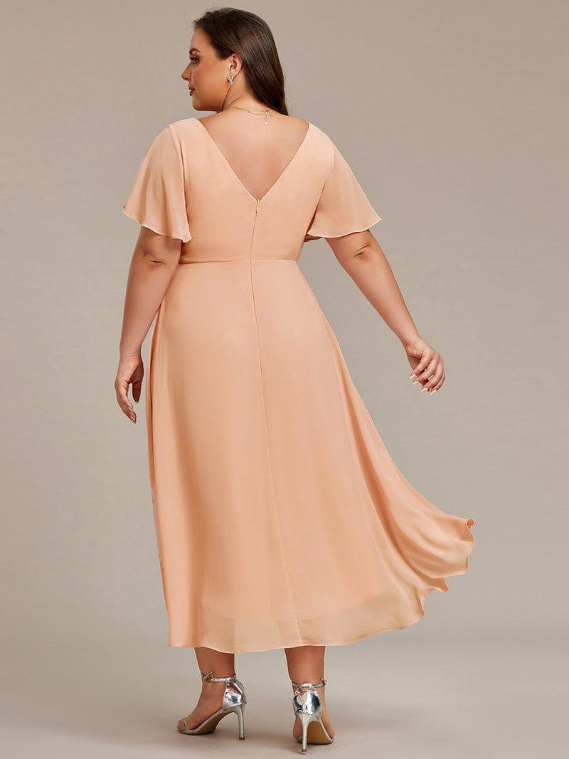 Chiffon feestjurk voor bruiloftsgast met V-hals en korte mouwen 140